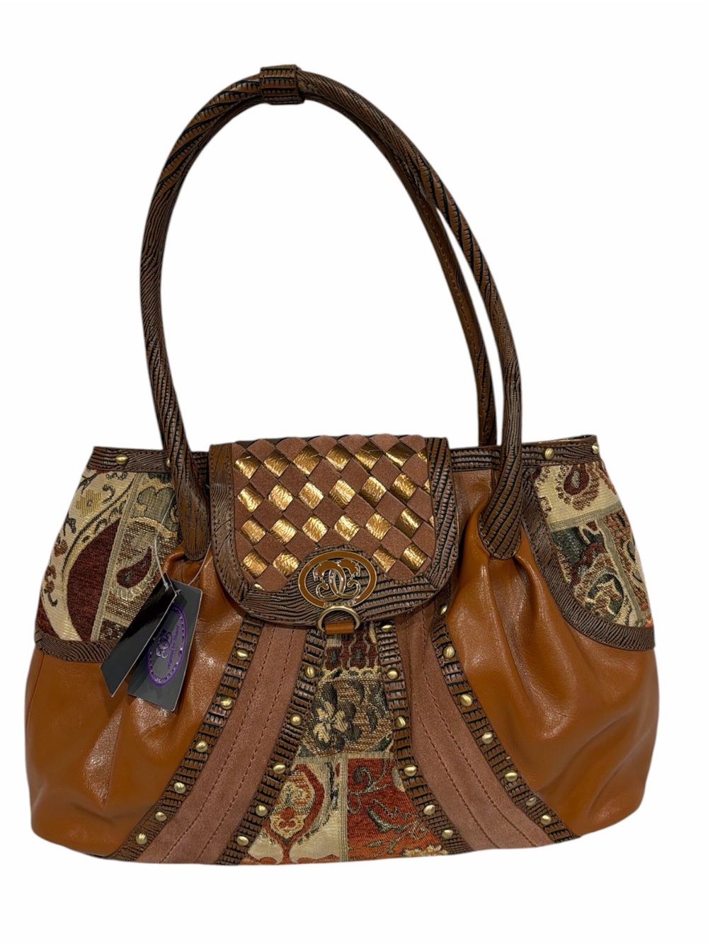 Sharif Brown and Gold Patchwork Leather Shoulder Bag - Picture 3 of 12